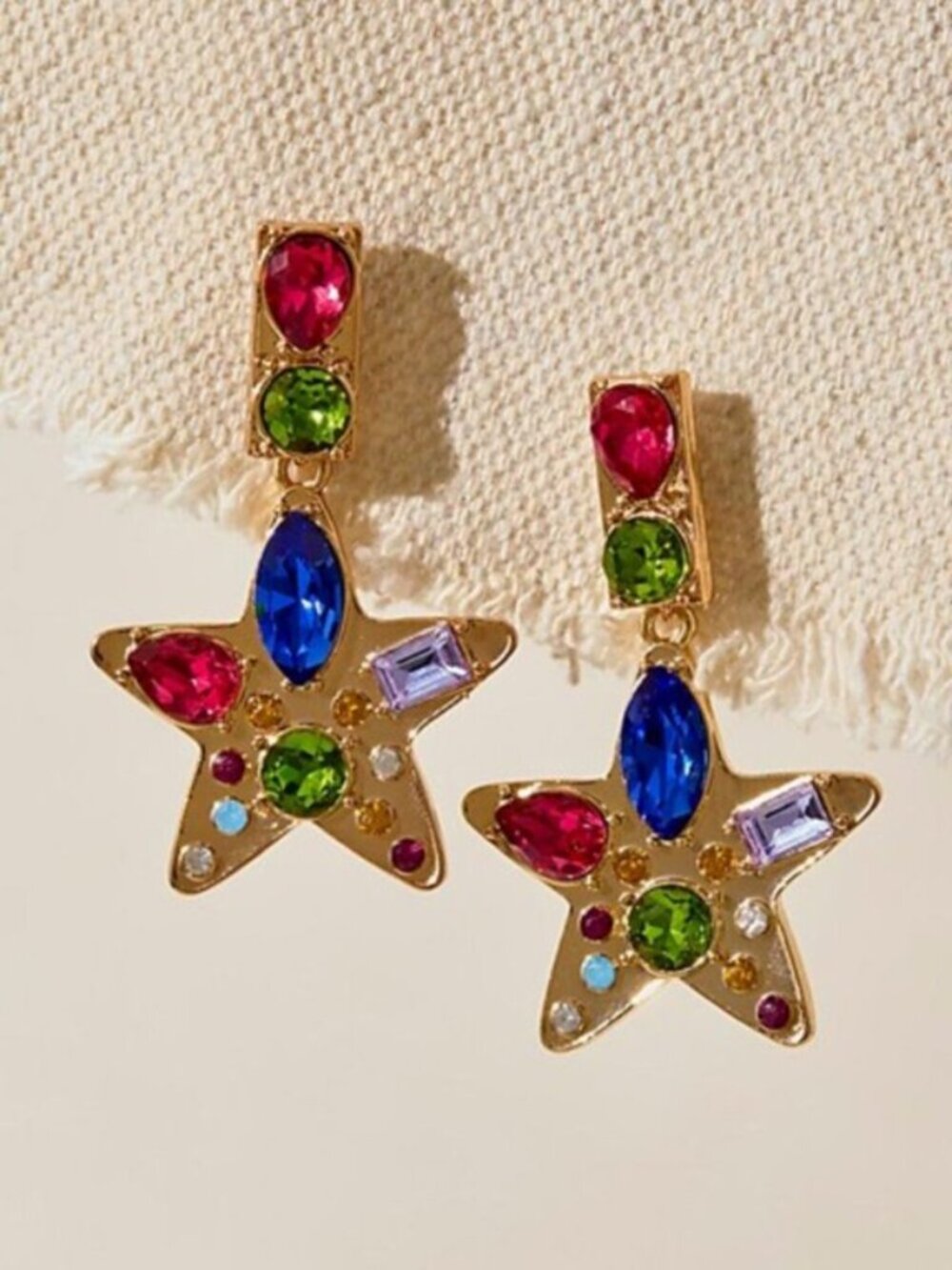 FREE PEOPLE Nancy Ann Earrings Star Shaped Multi Color Gold NWT